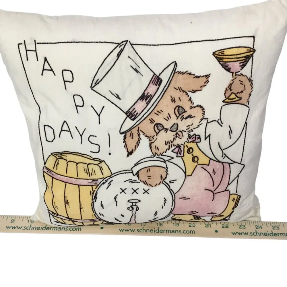 Embroidered Pillow Happy Days Prohibition Whiskey Barrel Martini Dog Top Hat